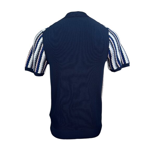 Reiss Blue Squiggle Knit Polo with Zipper - Picture 2 of 2
